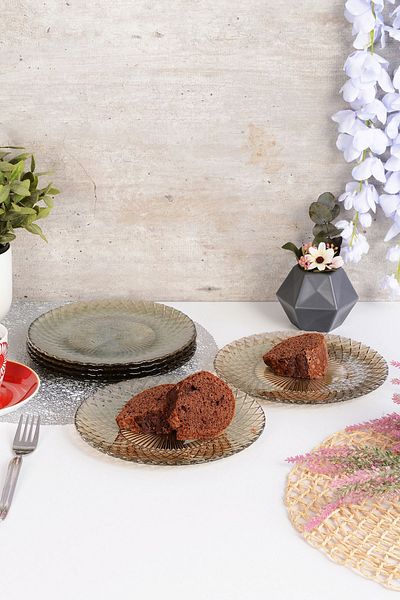 ANGDESİGN Angdesign Belinda Glass Dessert-Cake Plate Set of 6 Smoked