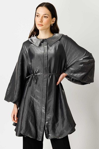 Hooopstore Black Balloon Sleeve Shiny Textured Cap