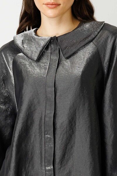 Hooopstore Black Balloon Sleeve Shiny Textured Cap