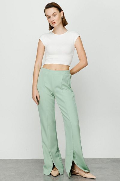 Hooopstore Front Slit High Waist Trousers - Çağla