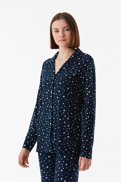 Fulla Moda Star Patterned Shirt Collar Pajama Set