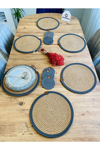 JÜTEX HOME Jută, răchită, set de masă decorativă, set Subla, serviciu america...