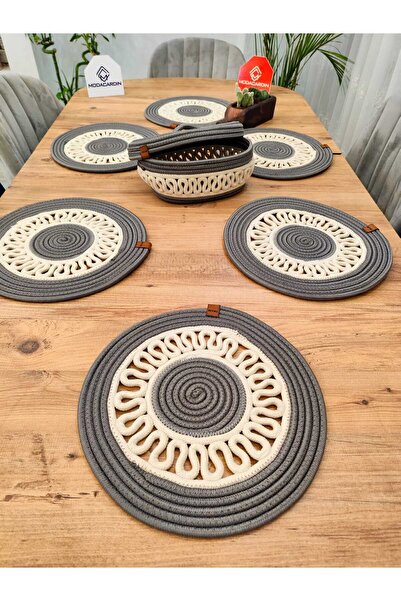 JÜTEX HOME Set de 7 piese decorative din iută și răchită și masă - American S...