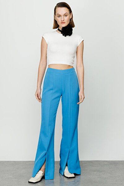Hooopstore Önden Yırtmaçlı Yüksek Bel Pantolon - Mavi
