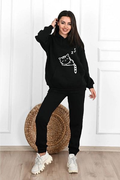 Pink Sky Σετ αθλητικής φόρμας Oversize Cat Printed - Με κουκούλα