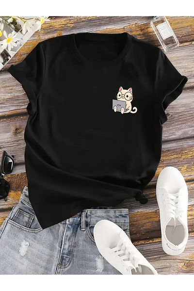 Pink Sky Μπλουζάκι Unisex Oversize Crew Neck - Cute Cat Printed