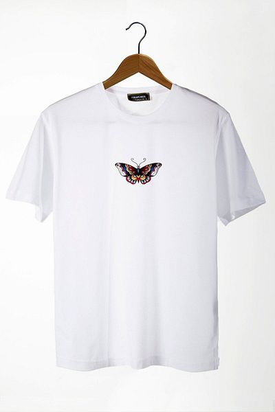 Pink Sky Λευκό μπλουζάκι Oversize - Crew Neck, Butterfly Printed