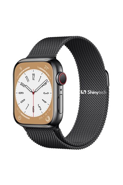 Shinytech Apple Watch Milano Çelik Hasır Kordon Siyah Se/3/4/5/6/7/8/9 38,40,...