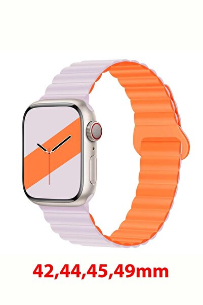 Shinytech Apple Watch Manyetik Silikon Kordon Açık Mor/turuncu Se/3/4/5/6/7/8...