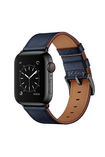 Shinytech Apple Watch Hakiki Gerçek Deri Kordon Se/3/4/5/6/7/8/9 42,44,45,49m...