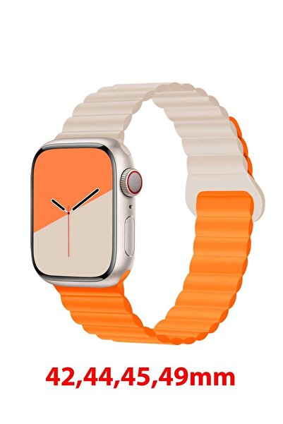 Shinytech Watch Manyetik Silikon Kordon Nturuncu/y. Işığı 3/4/5/6/7/8/9 42,44...