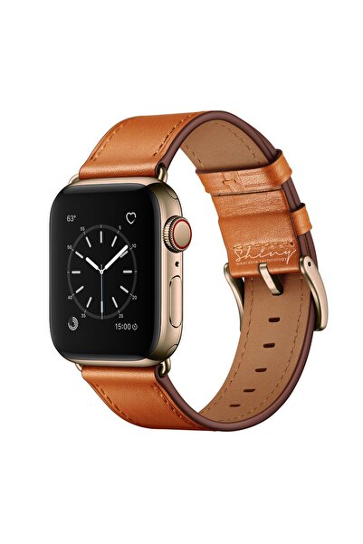 Shinytech Apple Watch Hakiki Gerçek Deri Kordon Se/3/4/5/6/7/8/9 42,44,45,49m...