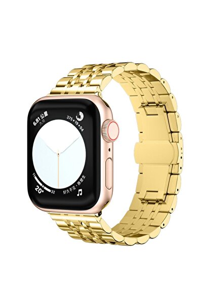 Shinytech Apple Watch Klasik Jubile Paslanmaz Çelik Kordon Se/3/4/5/6/7/8/9 42,44,45,49mm W10 46,49mm Gold