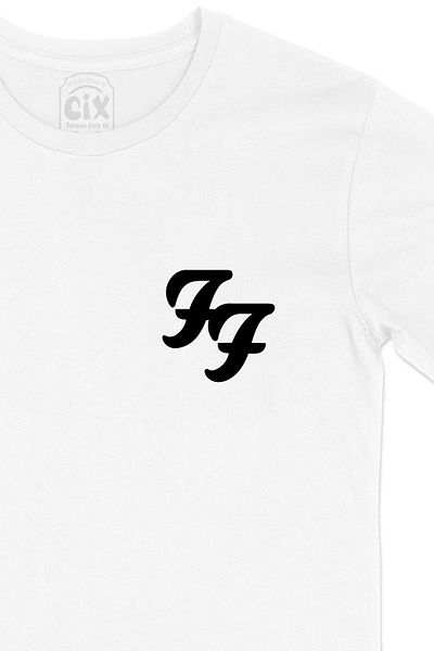 Cix Tricou alb cu logo Foo Fighters cu logo-ul de buzunar