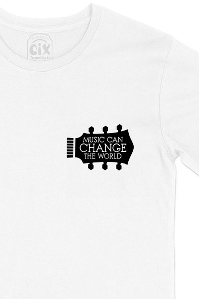 Cix Muzica poate schimba lumea tricou alb cu logo-ul de buzunar