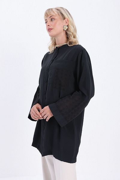ALLDAY Modal Shirt Tunic - Black Scallop Garnished
