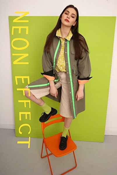 ALLDAY Světle zelený 100% bavlna Neon sportovní trenčkot se zapínáním na patentky