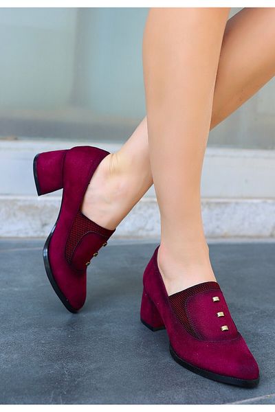 TENAMİSE Burgundy Suede Rotta Heeled Shoes