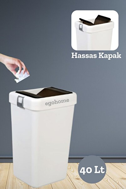 ego home Mote Beyaz 40 Lt Çöp Kovası Hassas Kapaklı Çöp Kutusu Pratik Kapak