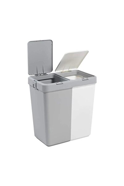 Motek Gri Beyaz İkili Dokunmatik Çift Gözlü Otomatik  Kirli Sepeti