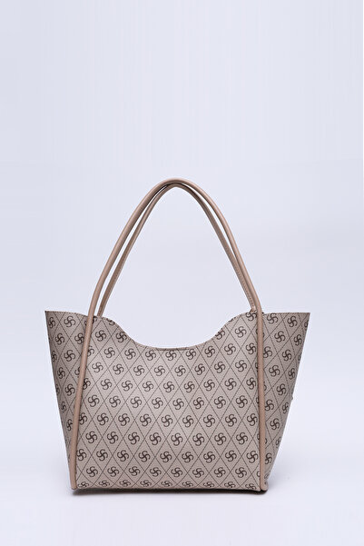 SHAKA Γυναικεία τσάντα χειρός & ώμου Mink Shk108 Monogram με στάμπα μακιγιάζ, δερμάτινο πορτοφόλι