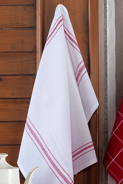 LADYNİL Set of 4 Kitchen Towels & German Napkin 50x70 Cm 100% Cotton And Washed Large Checkered Red