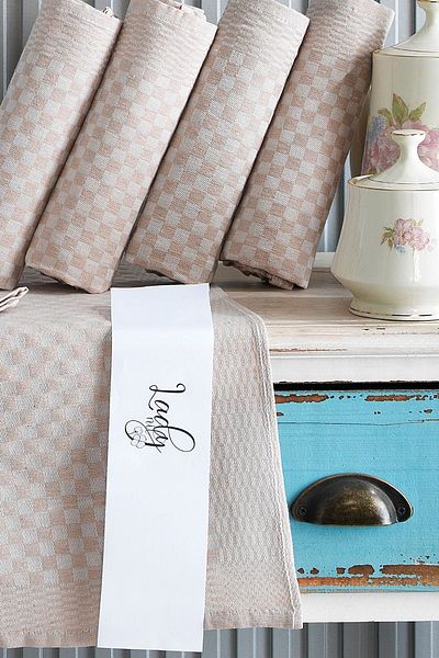 LADYNİL Set de 5 servetele de bucatarie din bumbac cu model damasc bej