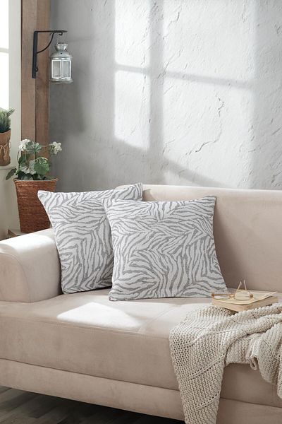 LADYNİL غطاء وسادة أنثراسايت مكون من قطعتين من زيبرا - 45x45 بسحاب