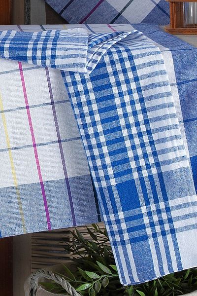 LADYNİL Set prosoape de bucătărie 4 piese și șervețel german 50x70 cm 100% bumbac și albastru carouri Pöti spălat