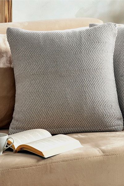 LADYNİL غطاء وسادة رمي طبيعي مكون من قطعتين - 45x45 رمادي بسحاب