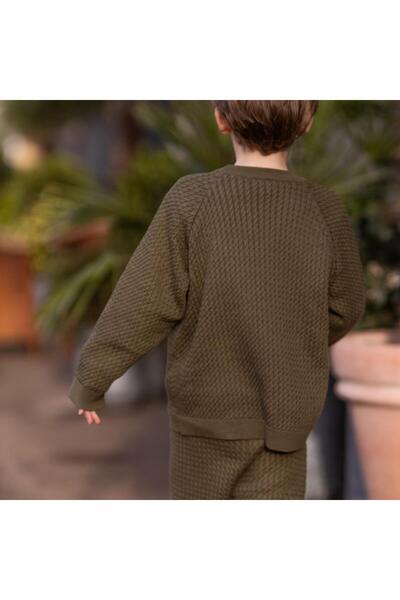 Antebies Khaki Houndstooth Embroidered Sweater and Trousers - Compass S