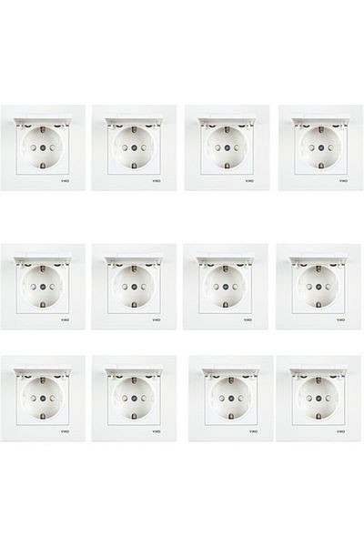 VİKO 12 Pieces Child Protected White Covered Grounded Socket - Framed