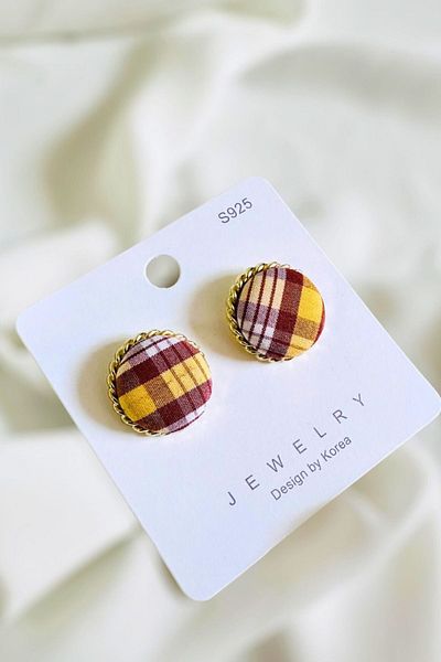 PETEK AKSESUAR Plaid Patterned Round Checkered Earrings