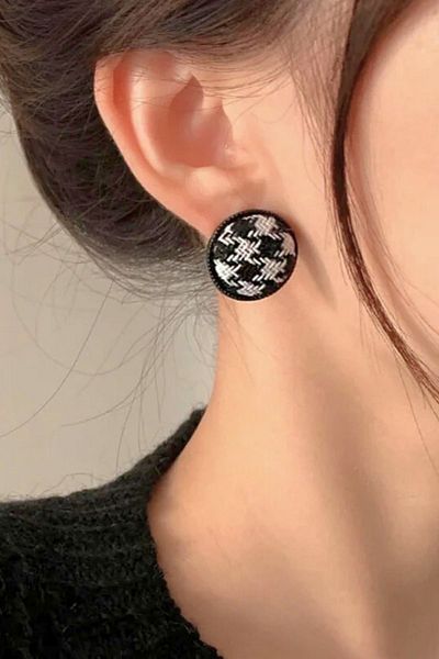 PETEK AKSESUAR Round Checkered Franzi Fabric Design Earrings