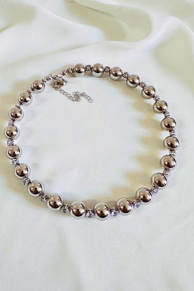 PETEK AKSESUAR Flat Ball Stone Detailed Cchoaker Necklace