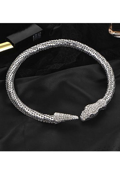 PETEK AKSESUAR Stoned Snake Choker Necklace Silver