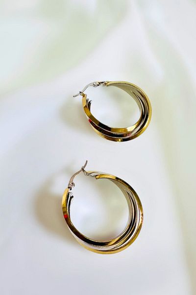 PETEK AKSESUAR Stainless Steel 3 Sira Hoop Earrings