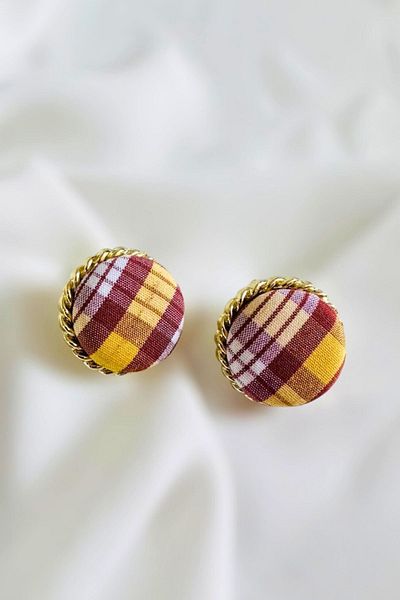 PETEK AKSESUAR Plaid Patterned Round Checkered Earrings