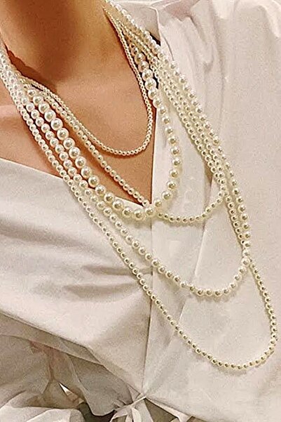 PETEK AKSESUAR Çoklu Uzun Incili Elegant Kolye