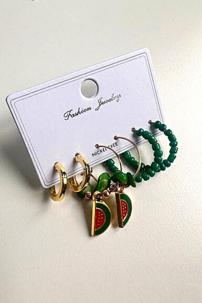 PETEK AKSESUAR 6 Piece Fruit Strawberry Cherry Pineapple Watermelon Earring Set