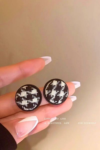 PETEK AKSESUAR Round Checkered Franzi Fabric Design Earrings