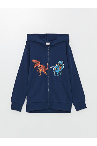 LC Waikiki Широка качулка с принт за момчета, суитшърт с цип