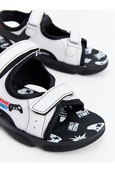 LC Waikiki Boys' Sandals - White Printed, Velcro, Lcw Steps