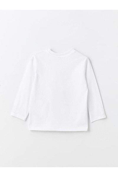 LC Waikiki Buxe White - Crew Neck and Long Sleeve Printed Baby Boy T-Shirt