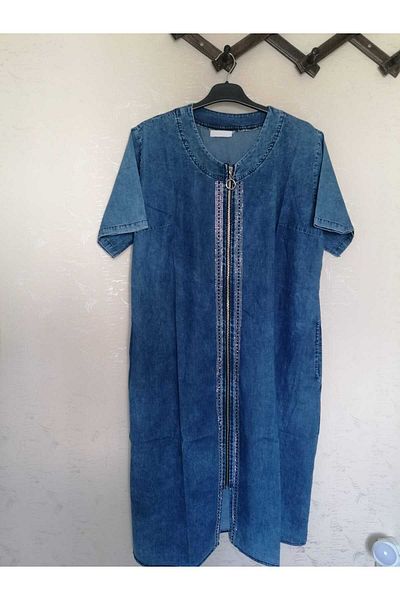 anne moda ankara Βαμβακερό τζιν φόρεμα μεγάλου μεγέθους