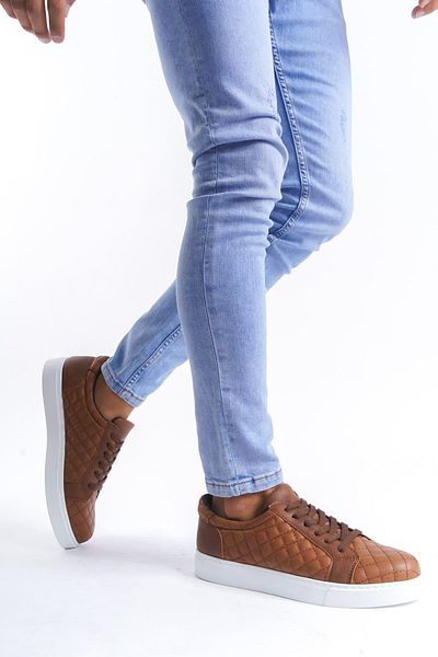 Aymood Slw166 Prestige Men's Sneakers - Lace-Up and Quilted Pattern, Casual Shoes, Bt Tan
