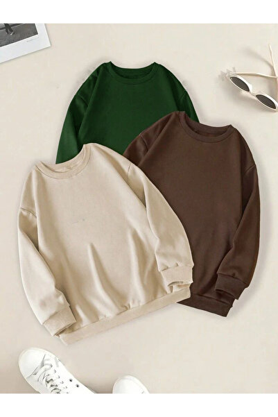 BW Bravely Wear سويت شيرت قطني برقبة دائرية - عبوة 3 في 1