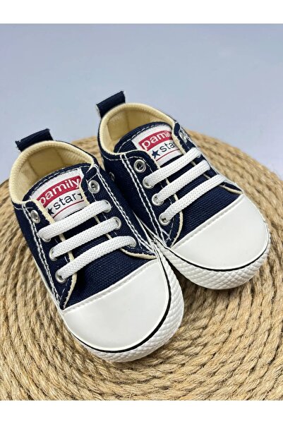 Murat Baby Navy Blue Unisex Baby and Kids Sneakers - Canvas Lace-Up Printed Shoes