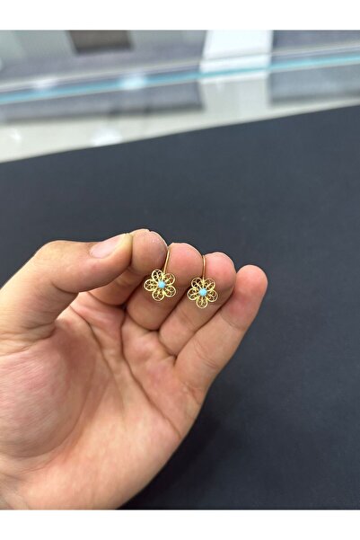 ahes kuyumculuk 14 Ayar Altın Telkari Menekşe Modeli El İşçilği Küpe