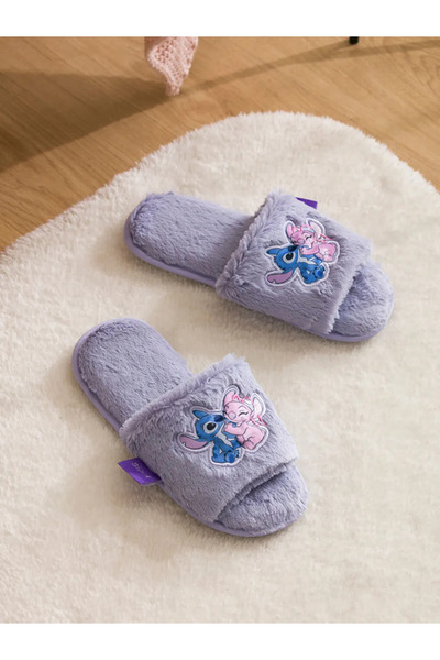 LC Waikiki LCW HOME Açık Mavi Lilo ve Stitch Nakışlı Pelüş Kadın Ev Terliği